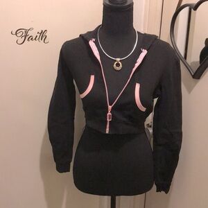Black and Pink Women's Cropped Hoodie. Size Small